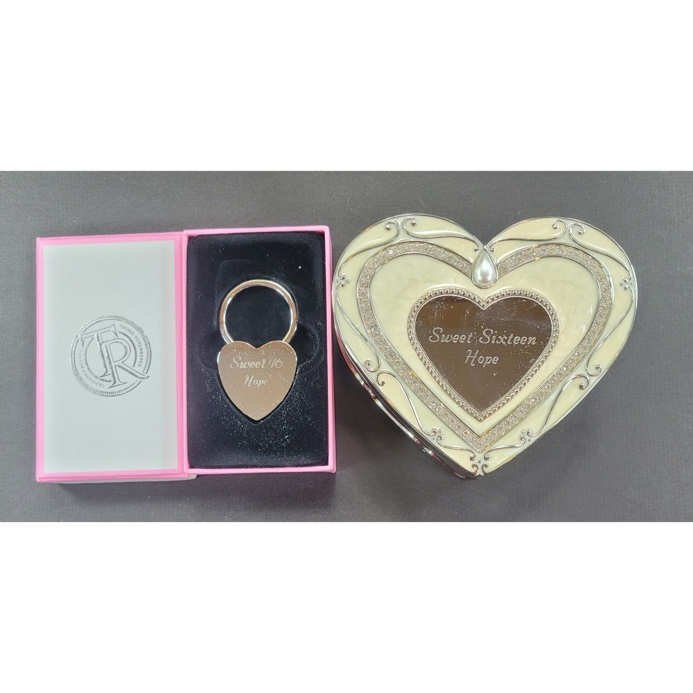 Things Remembered Regal Elegance Heart Jewelry Box & Key Ring - Engraved HOPE